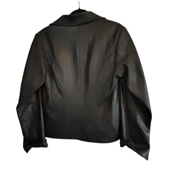 PRESTON & YORK Black Lamb Leather Removeable Dyed Fox Fur Collar Jacket Size M - Picture 4 of 9
